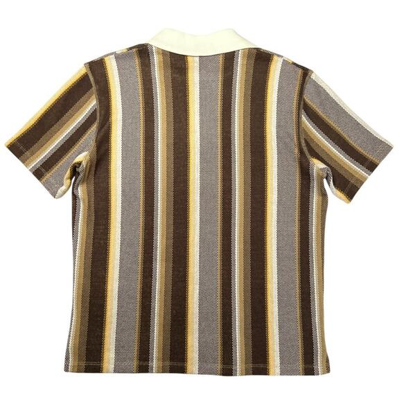 Nicholas Daley Striped Cotton Polo Shirt SIZE M Brown Heavyweight Collar Shirt - Picture 2 of 10